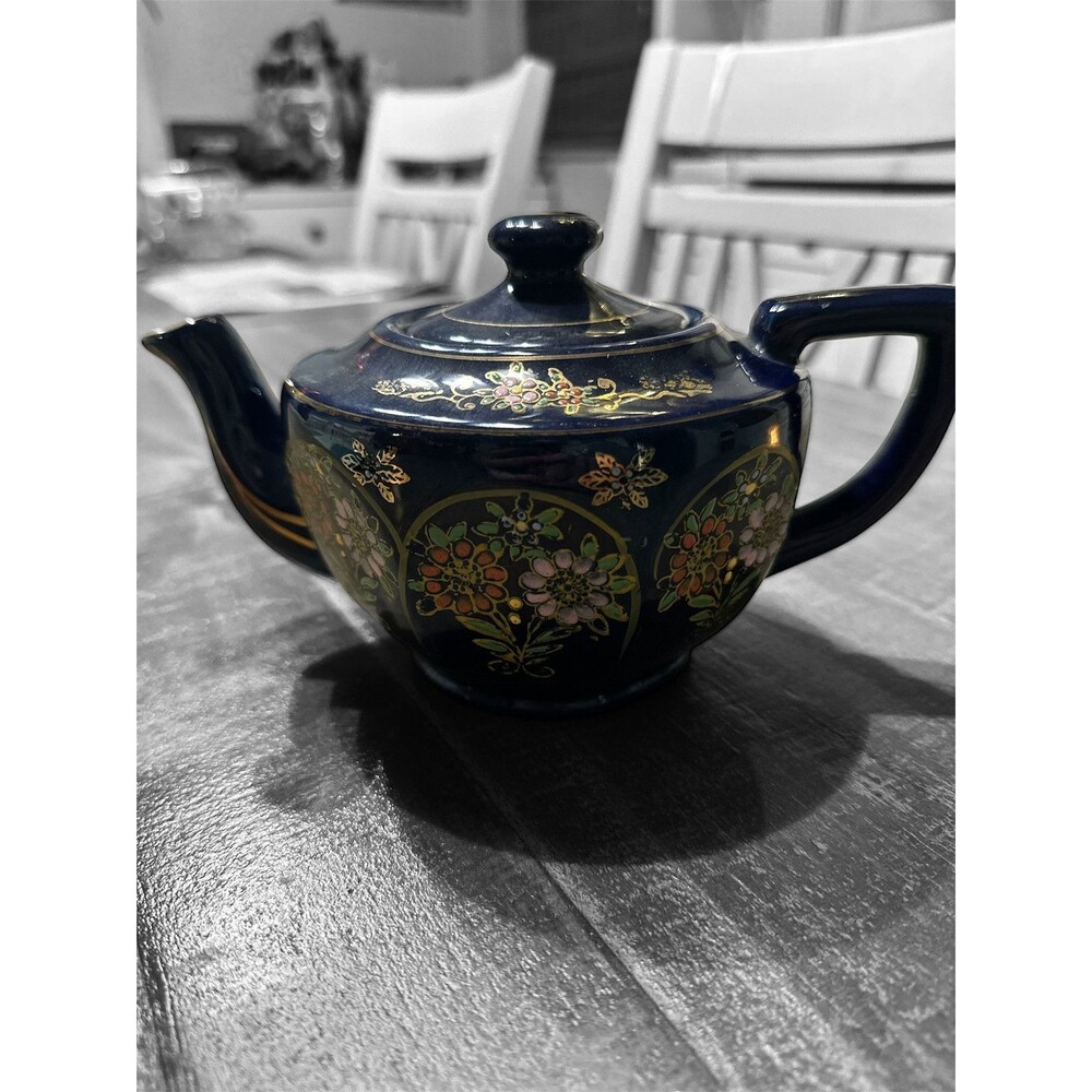 Vintage Teapot Brownware Made In Japan Gold Accents Floral Design Lusterware